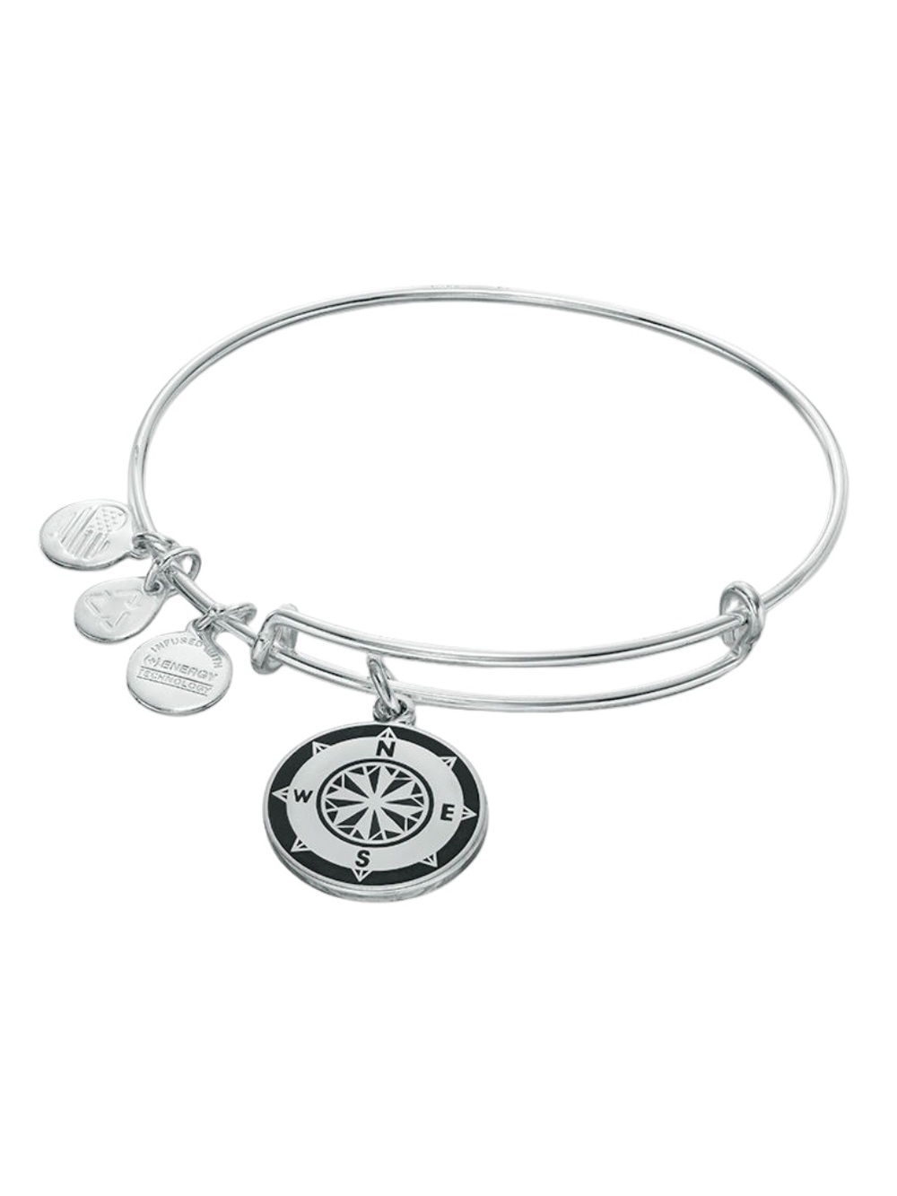 RETIRED! Alex and Ani Silver Compass Charm Bangle Bracelet - Silver & Green